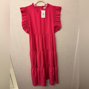 JODIFL Vibrant Pink Tiered Kids Dress